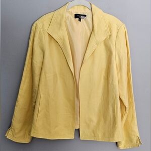 Talbots 100% Linen Open Jacket Womens 16W Yellow Classic Coastal Blazer *Flaw